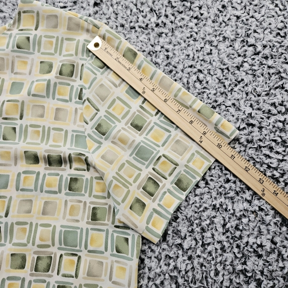 Vintage Notations Geometric Print Blouse 18W 2XL Short Sleeve Cream Yellow Top - Picture 10 of 13